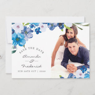 Save The Date Couleurs de Blue Floral Wedding Enregistrer la dat