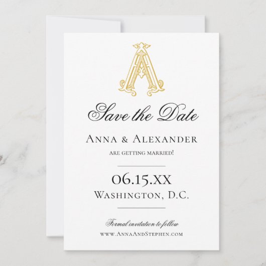 Save The Date COULEURS ÉDITABLES AA Monogramme AA Crest Enregist (Devant)
