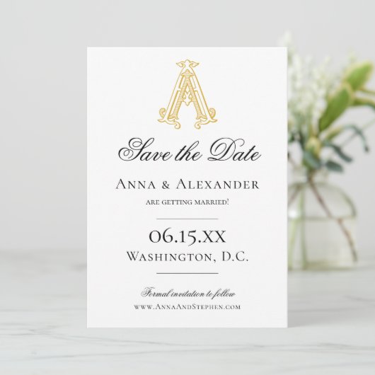 Save The Date COULEURS ÉDITABLES AA Monogramme AA Crest Enregist (Debout devant)