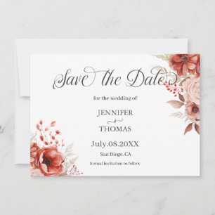 Save The Date Couleurs florales rose rouge élégant