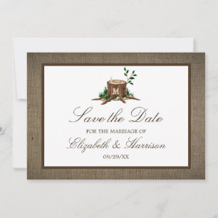Save The Date Country Rustic Burlap Monogramme Arbre Enregistrer