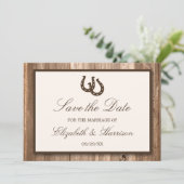Save The Date Country Rustic Horseshoe, Bois Brown Enregistrer L (Debout devant)