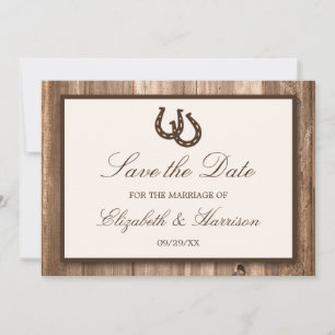 Save The Date Country Rustic Horseshoe, Bois Brown Enregistrer L