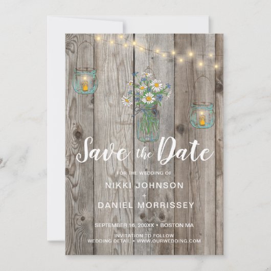 Save The Date Country Rustic String Lights Jars Fleur sauvage Ph (Devant)