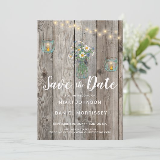 Save The Date Country Rustic String Lights Jars Fleur sauvage Ph (Debout devant)