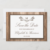 Save The Date Country Rustic Wood Monogram Branche Enregistrer l (Devant)