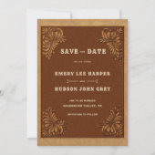 Save The Date Country Tooled Leather Western Rustic Wedding (Devant)