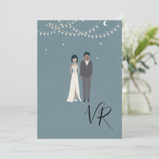 Save The Date Couple Afro-Américain Illustré Simple (Debout devant)