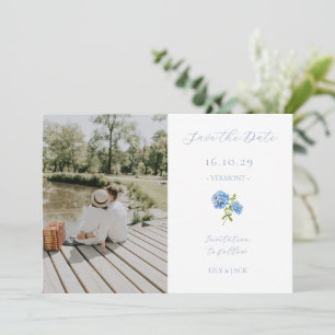 Save The Date Couple bleu et blanc photo Floral Hydrangea