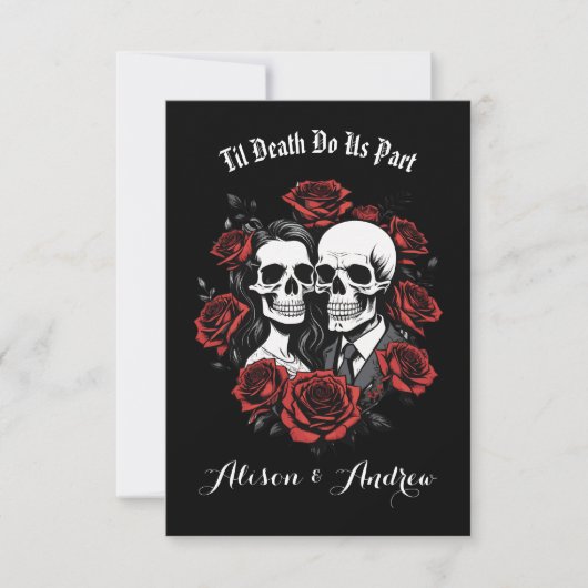 Save The Date Couple de crânes gothique avec roses mariage (Devant)