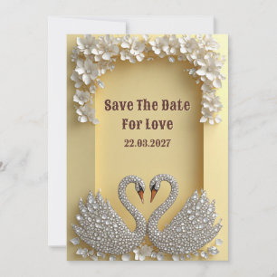 Save The Date Couple de cygnes diamantés thème Warm Glam