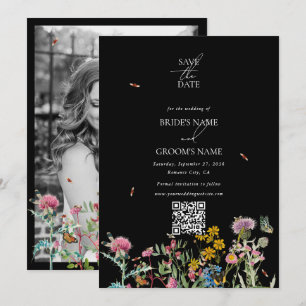 Save The Date Couple de fleurs sauvages Photo Mariage Noir Boho