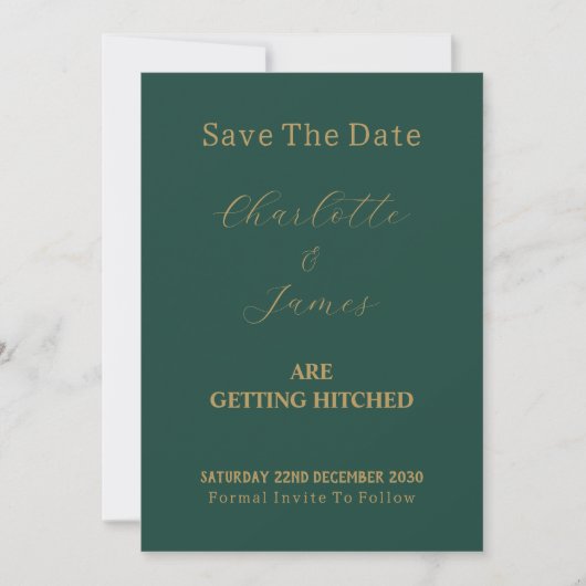 Save The Date Couple de saison photo Gold Mariage Script Vert (Devant)