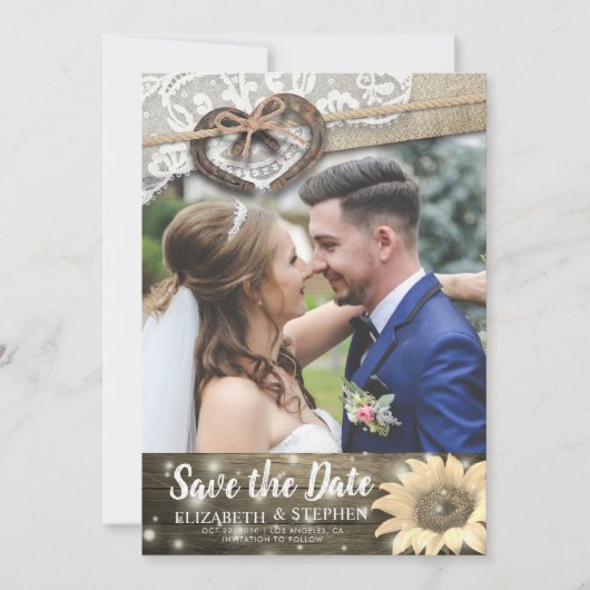 Save The Date Couple Horseshoe Mariage de tournesol Date de sauv (Devant)