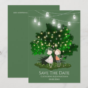 Save The Date Couple illustration phares à cordes arbre romantiq