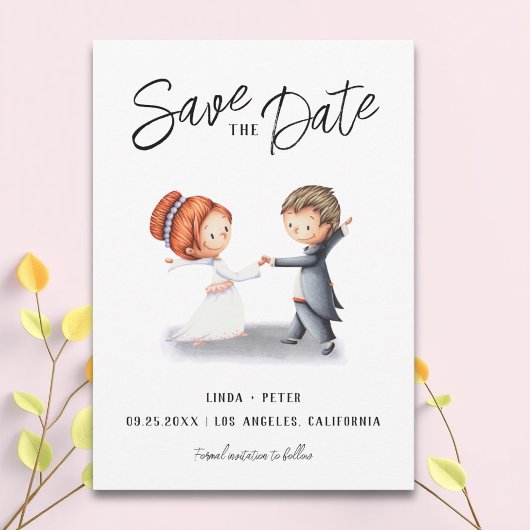 Save The Date Couple Illustré Dançant Mariage Romantique