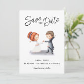 Save The Date Couple illustré dansant mariage romantique  (Debout devant)
