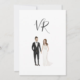 Save The Date Couple Illustré Simple Costume Noir