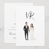 Save The Date Couple Illustré Simple Costume Noir (Devant / Derrière)