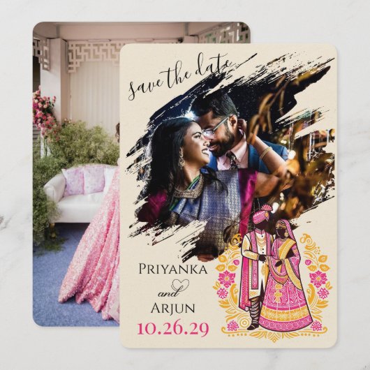 Save The Date Couple indien coloré (Devant / Derrière)