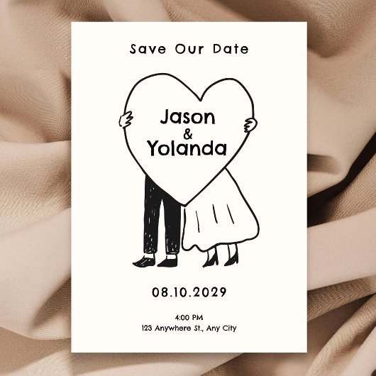 Save The Date Couple mignon dessiné à la main