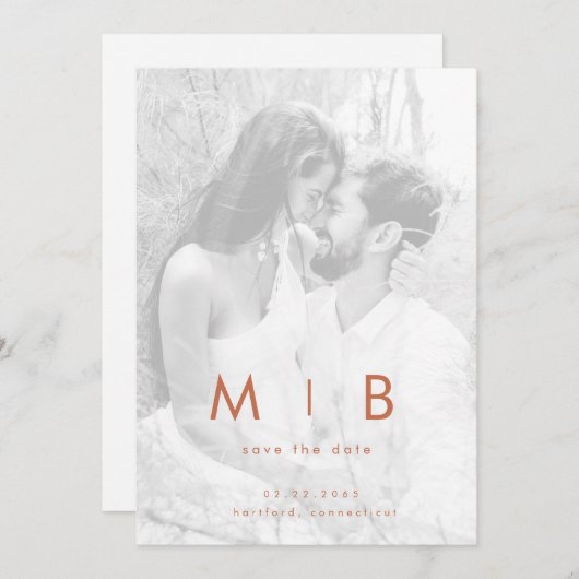 Save The Date Couple Muted B/W Photo Terracotta Enregistrer la d (Devant / Derrière)