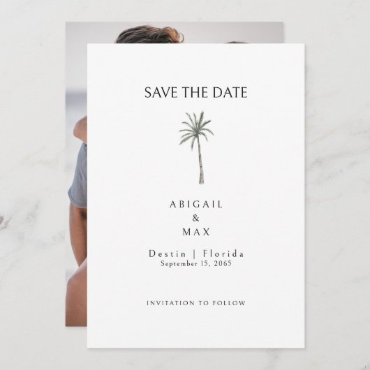 Save The Date Couple Photo Palm Tree Enregistrer la date (Devant / Derrière)