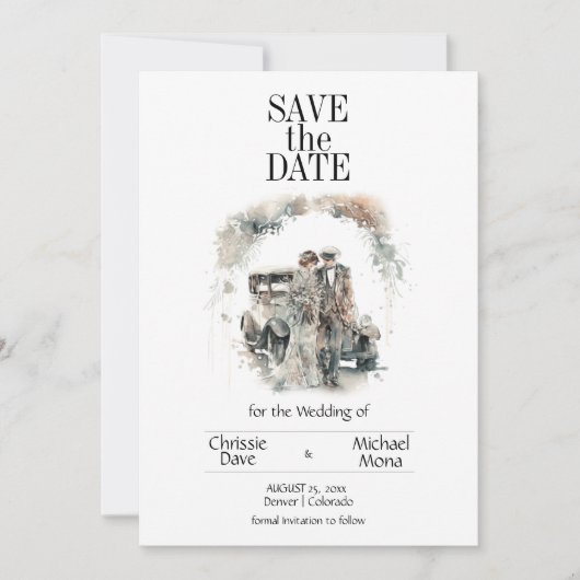 Save The Date Couple rétro en Mariage pastel (Devant)