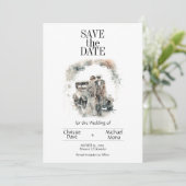 Save The Date Couple rétro en Mariage pastel (Debout devant)