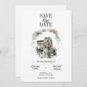 Save The Date Couple rétro en Mariage pastel (Devant / Derrière)