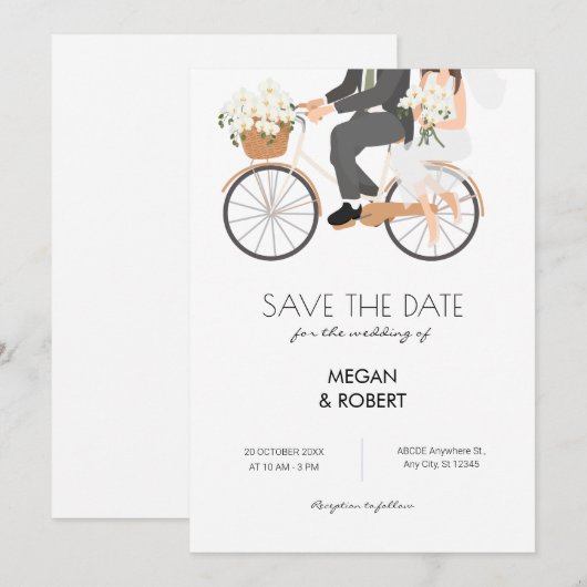 Save The Date Couple romantique faisant du vélo de mariage (Devant / Derrière)