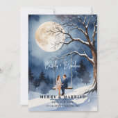 Save The Date Couple romantique sous arbre nu dans la nuit neige (Devant)