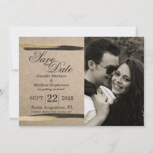 Save The Date Coups de pinceau élégants faux or et noir