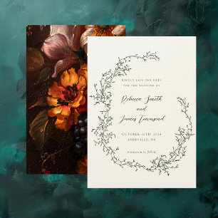 Save The Date Couronne botanique peinture d'art fin mariage d'au