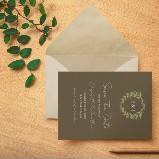 Save The Date Couronne botanique Tons Terre Mariage