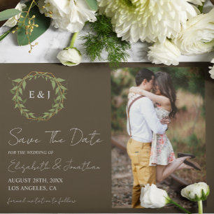 Save The Date Couronne botanique Tons Terre Mariage