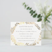 Save The Date Couronne de feuilles dorées modernes pour mariage  (Debout devant)