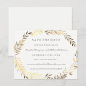 Save The Date Couronne de feuilles dorées modernes pour mariage  (Devant / Derrière)