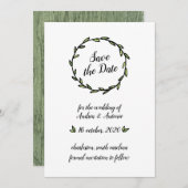 Save The Date Couronne de feuilles vertes rustique Enregistrer l (Devant / Derrière)