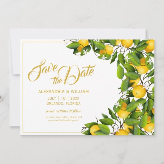 Save The Date Couronne de jardin au citron moderne | Mariage (Devant)