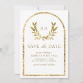 Save The Date Couronne de laurier doré feuilles blanches mariage (Devant)