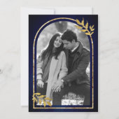 Save The Date Couronne de laurier doré Feuilles Mariage Bleu Roy (Dos)