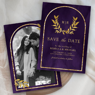 Save The Date Couronne de laurier doré feuilles mariage royal po