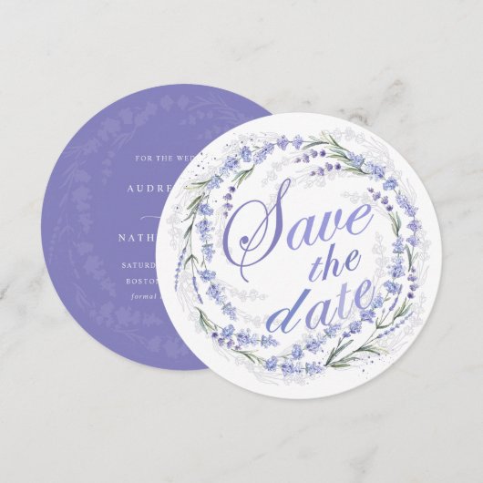 Save The Date Couronne de lavande rustique pour mariage à reteni (Devant / Derrière)