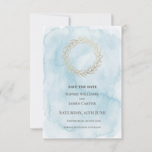Save The Date Couronne de mariage bleu or (Devant)