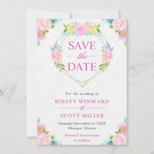 Save The Date Couronne de mariage d'été rose et jaune à l'aquare