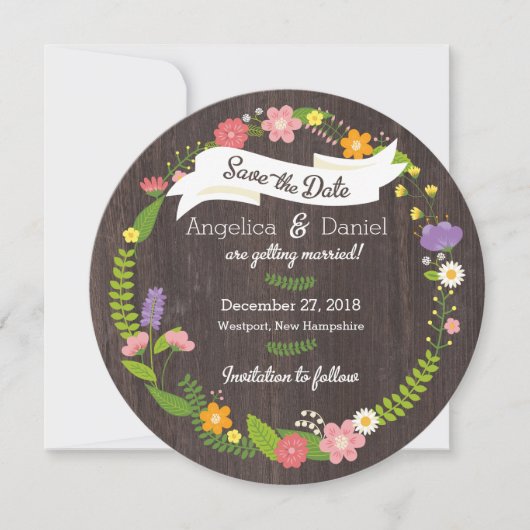 Save The Date Couronne de mariage florale bohème rustique en boi (Devant)