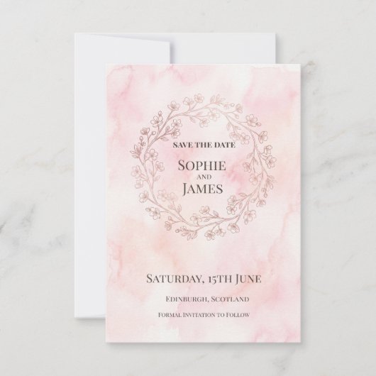 Save The Date Couronne de mariage rose poudré (Devant)