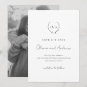 Save The Date Couronne de monogramme classique élégante pour mar (Devant / Derrière)