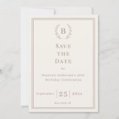 Save The Date Couronne de monogramme taupe ivoire pour annoncer  (Devant)
